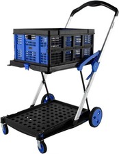Utility Cart with 46L Foldable Storage Crate, Removable Wheels & Foot Brake