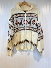Scandia Woods Cardigan Sweater Unisex XL White Red Zip Front Deer Knit Nordic