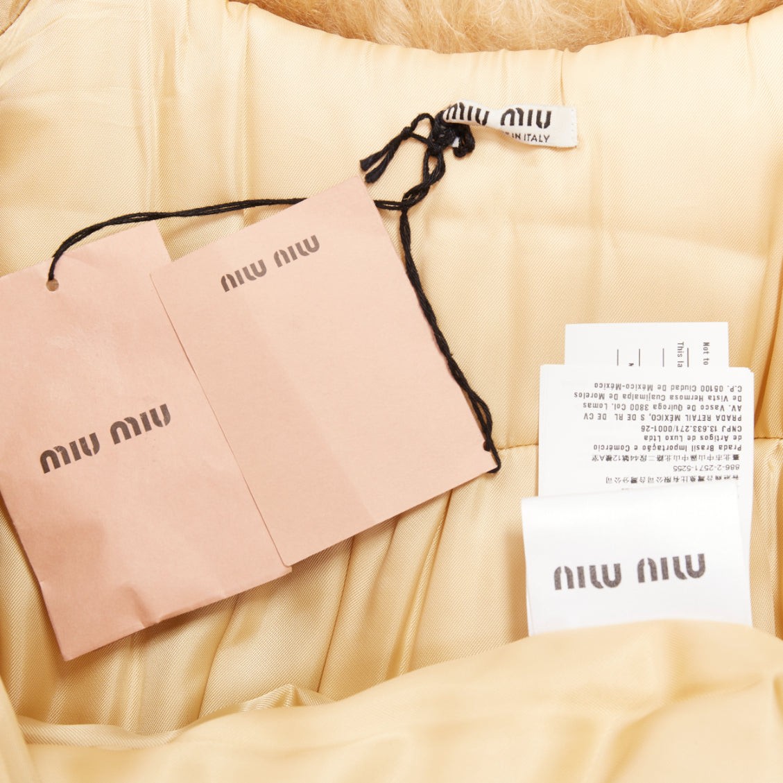MIU MIU 2019 gold lambskin brown mohair shaggy fur collar robe coat IT36 XXS image 10
