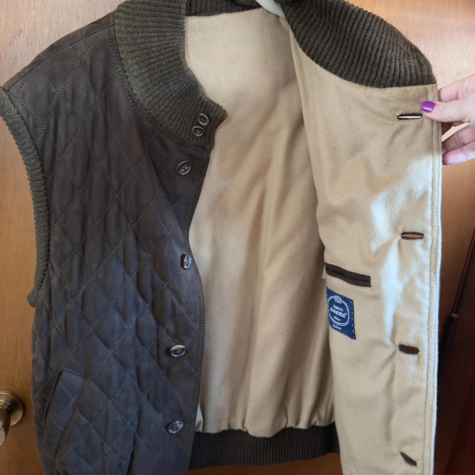 Chaleco acolchado de gamuza 100 % cachemir forrado talla 44 Italia Enrico Mandelli Milano para hombre Foto 4 de 4