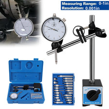 Dial Indicator w/ Magnetic Base Holder, Fine Adjustable Arm, 0-1", 0.001" Gauge