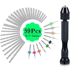 59Pcs Precision Pin Vise Tools Mini Micro Hand Twist Drill Bits Set Rotary Kit
