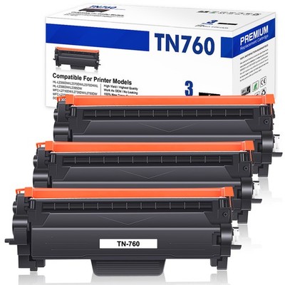 3x Toner (with Chip) for Brother TN760 TN730 DCP-L2550DW HL-L2370DW L2390DW
