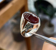 Blood Red Yemeni Aqeeq Ring, 925 Sterling Silver Natural Agate Ring, Shia Ring