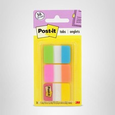 Post-It Tabs, 1 in Solid, Aqua, Yellow, Pink, Red, Green, Orange, 6/Color, 36/Di