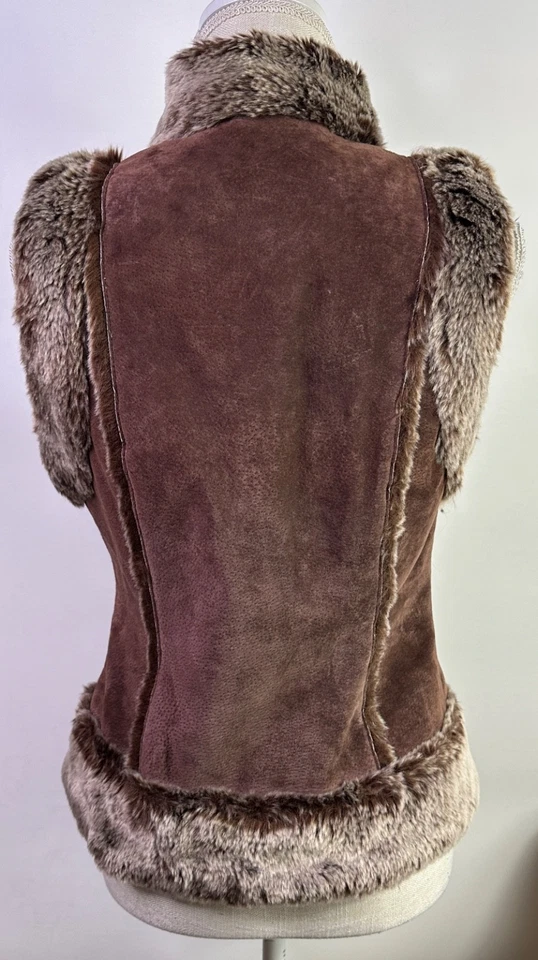 Live A Little Retro Suede Leather Faux Fur Lined Penny Lane Style Vest Sz Small - Image 2 of 4