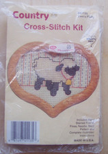 Country Cross-Stitch Kit #041135 Ewe's Fluffy with Heart Shaped Frame USA Made