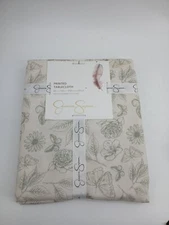 Jessica Simpson Table Cloth 60" X 102" Cream Olive Butterflies Roses Flowers 