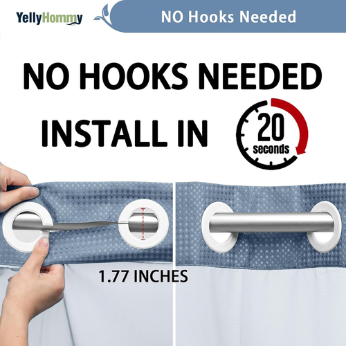 No Hook Shower Curtain with Snap in Liner Set Shower Curtain 75"LX 72"W Sky Blue - Picture 4 of 8