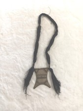 African Vintage Tuareg Tribe Talisman Necklace Silver Plated  black Cord signed