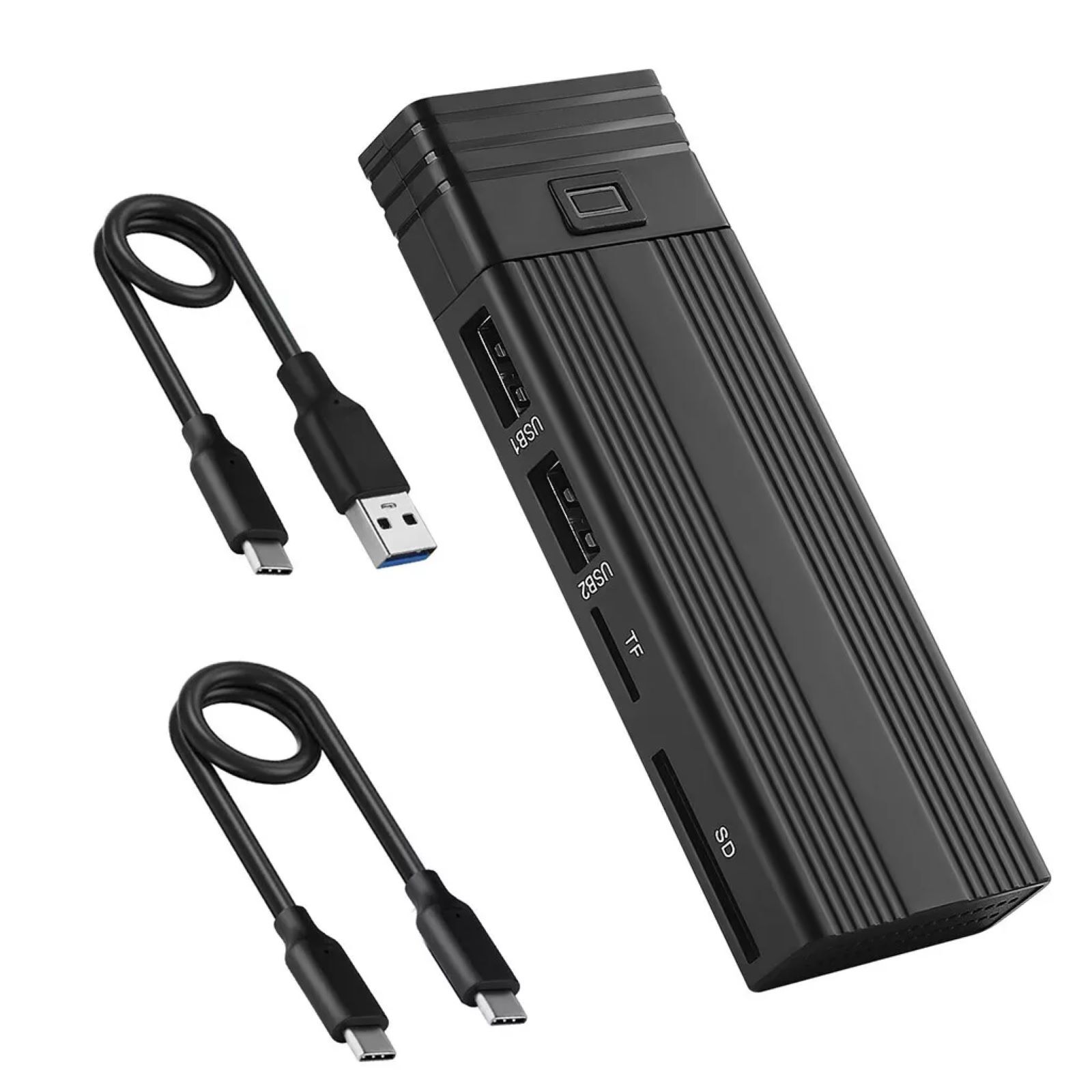 10Gbps Mobile SSD Enclosure with USB Hub in Sleek Black