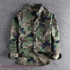 Men's Camouflage Work Long-sleeved Shirt Double-pocket Casual Loose Coat Blouse