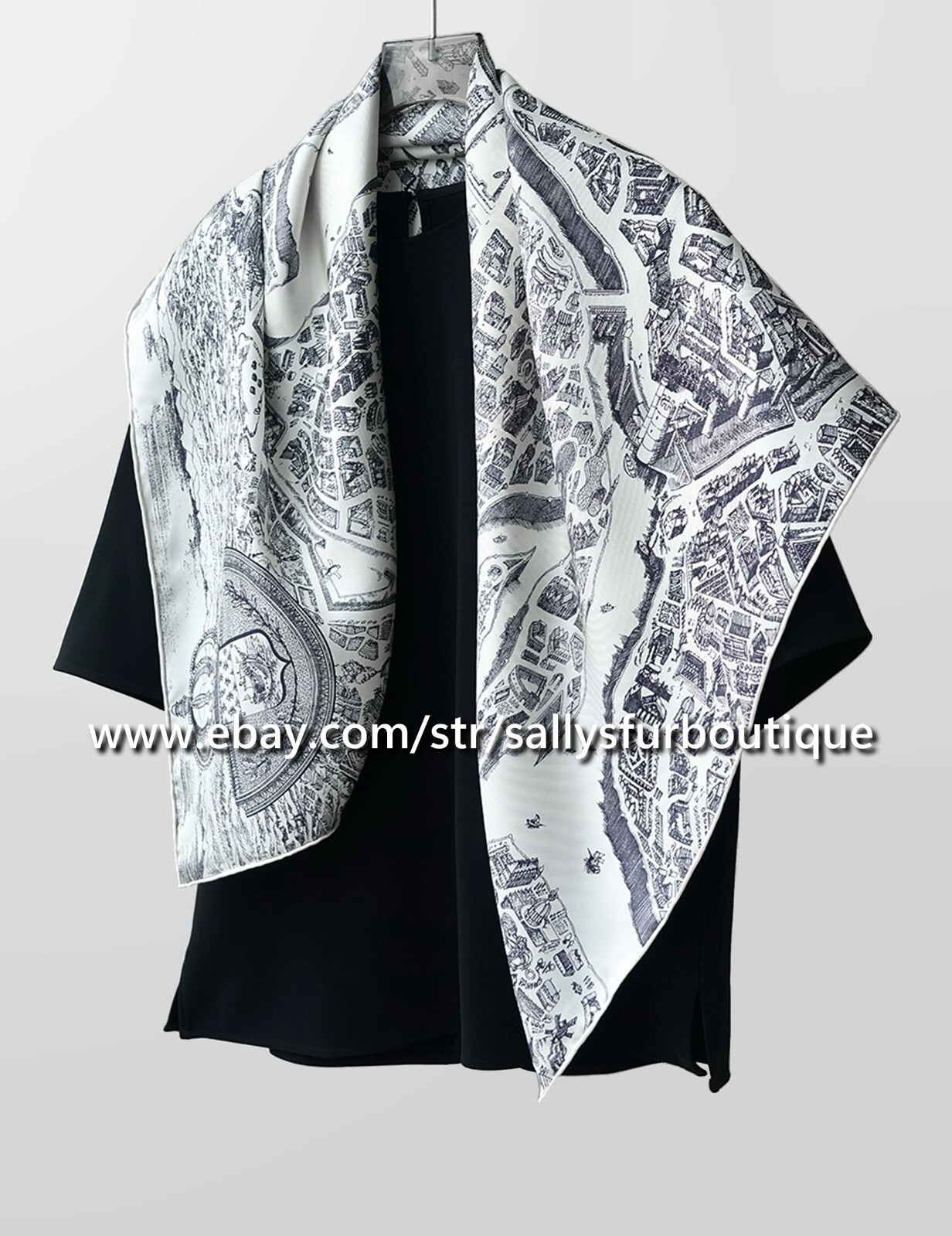 Sallys 18 Momme Twill Silk Wrap Scarf City Horse Print Double Face Shawl 35