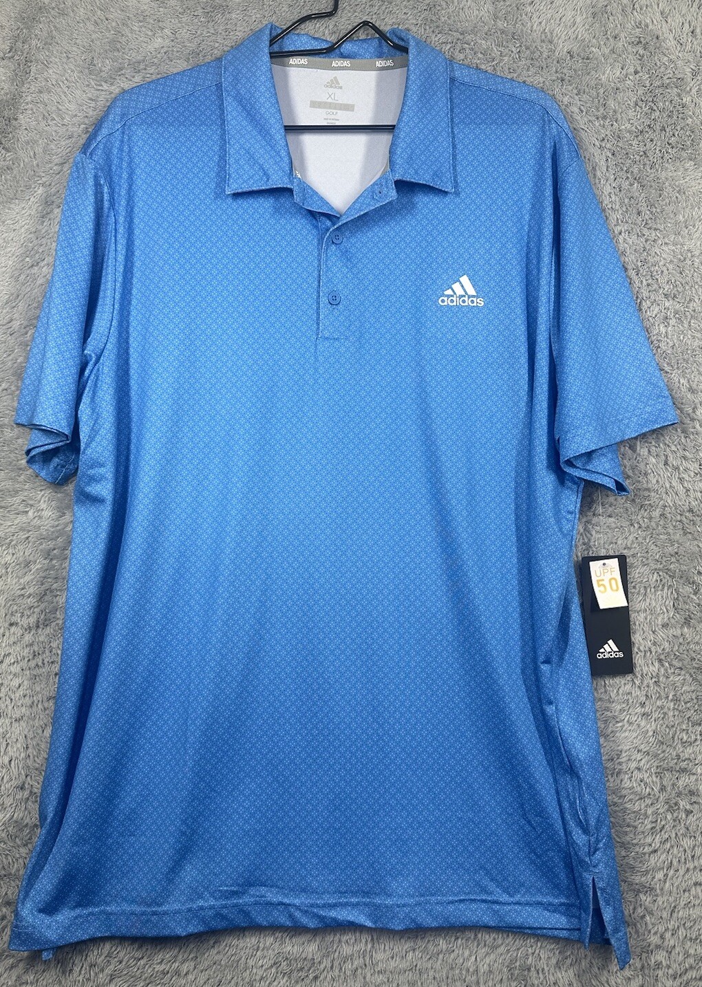 NWT Adidas golf polo, men's XL blue  with dots polyester blend