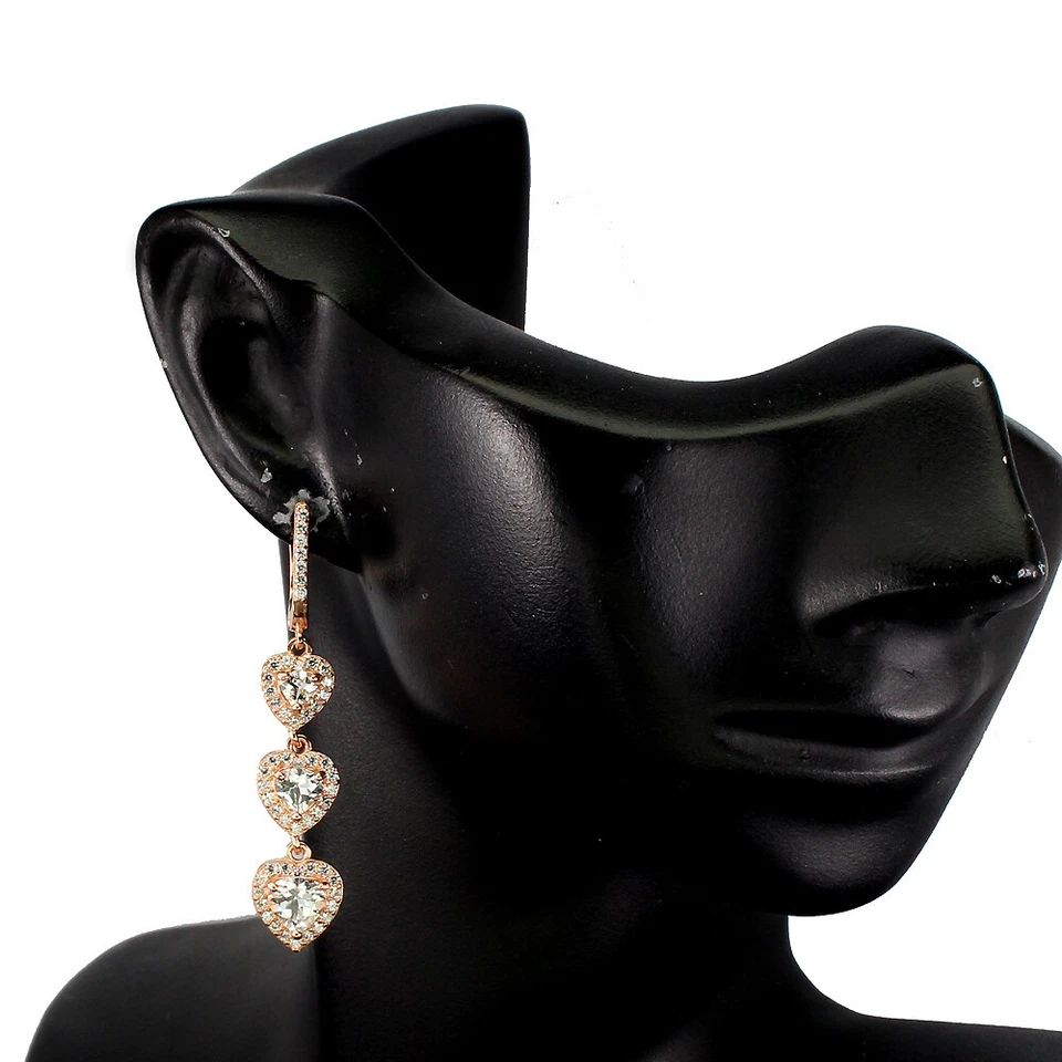 925 Sterling Silver Heart Blue Aquamarine 6mm Simulated Cz Earrings - Image 2 of 4