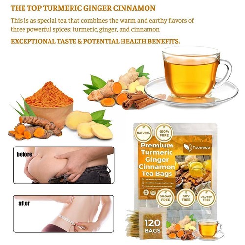 120 Bolsas Premium Cúrcuma Jengibre Canela Té, Mejora la Digestión, Apoya el Cerebro. - Imagen 9 de 12