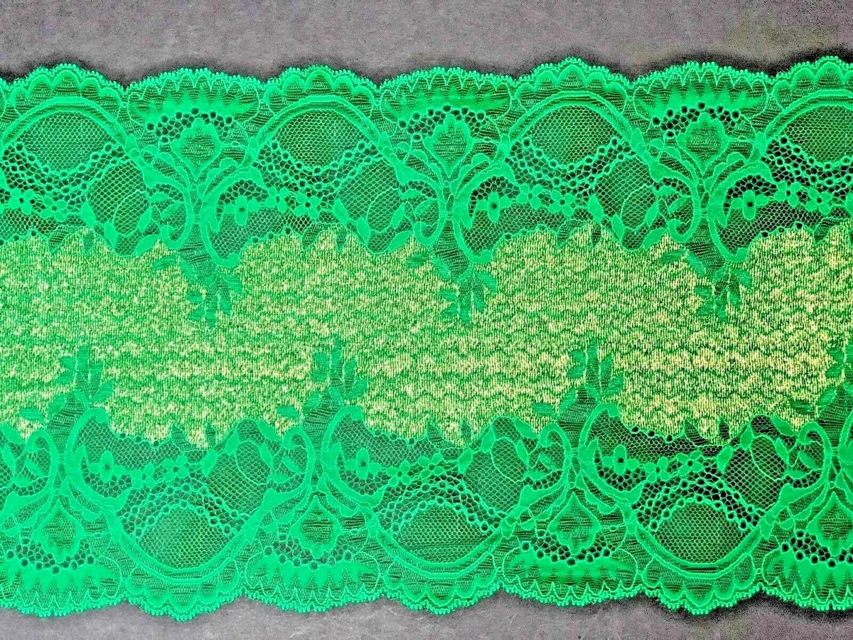 laverslace Bright Emerald Green Gold Delicate Wide Stretch Lace Trim 8