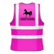 DZIECI HI-VIZ NADRUK OSTROŻNOŚĆ TRENING MŁODYCH KONI ODZIEŻ OCHRONNA DO JAZDY KONNEJ