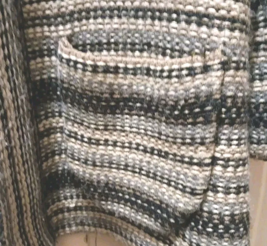 VTG Jillian Jones Cardigan Sweater Woman Sz XL Gray Brown Tan Stripe Button Snap - Imagem 2 de 4