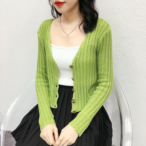 sweater ice silk thin sweater knitted cardigan crop top