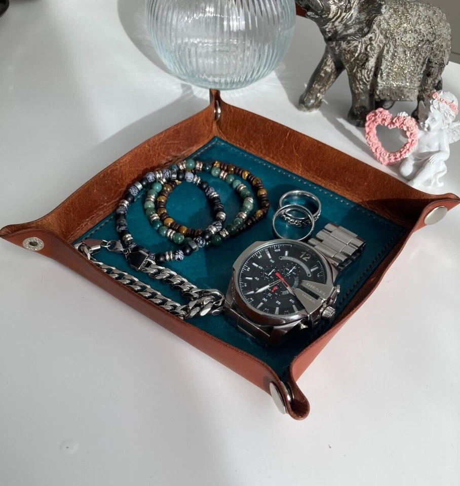 Taschenleerer Leder Ablageschale Leder Tablett Serviertablett Tray Lederschale - Bild 3 von 4