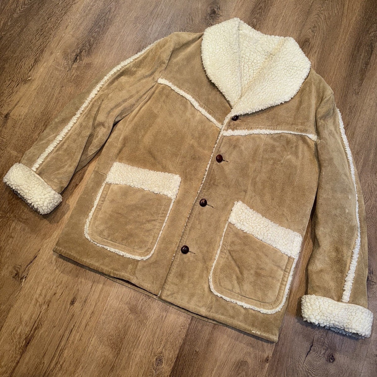 Vtg 60s 70s Leather Coat Suede Ranch Western Trucker Jacket
