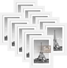 Set of 10 Picture Frames, 5x7 without Mat 4x6 with Mat for Wall Tabletop Display
