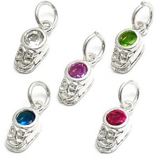 925 Sterling Silver Baby Boot Birthstone CZ Pendant Charm Choose Any Month 