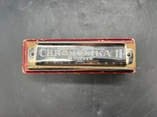 Vintage Chromonika II Harmonica Hohner Germany Marbled Wood Chrome Chromatische