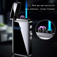 Encendedor USB de plasma de doble arco llama azul butano cigarro antorcha exterior a prueba de viento