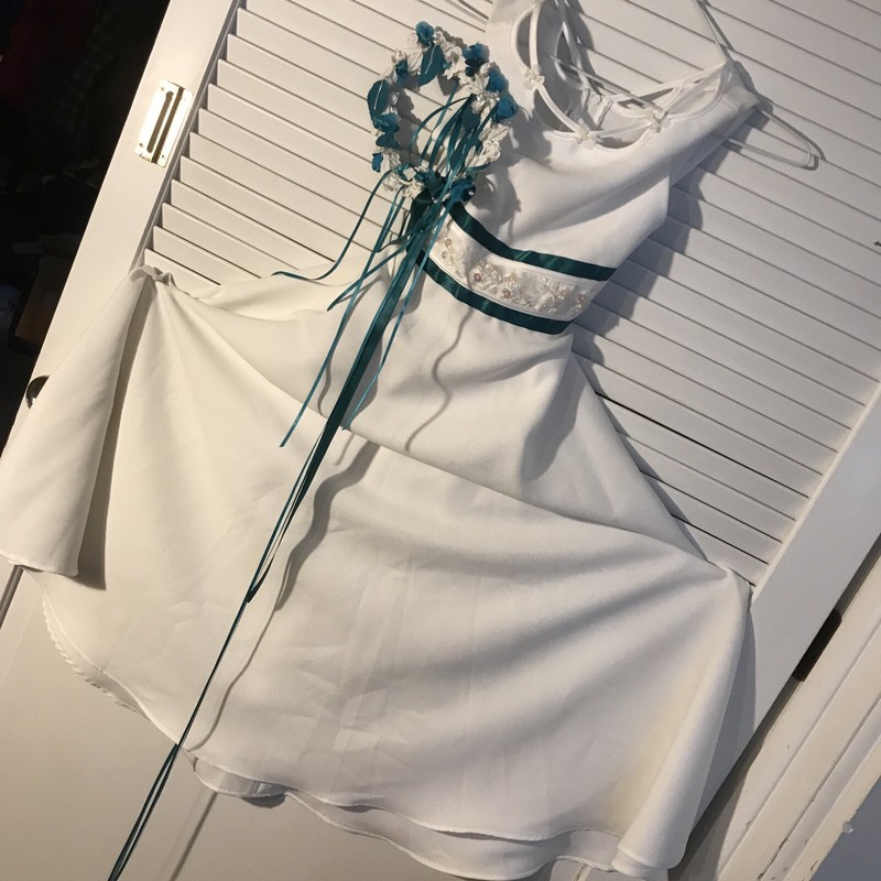 BONNIE JEAN WHITE TEAL SEQUIN DRESS SIZE LARGE/XLARGE