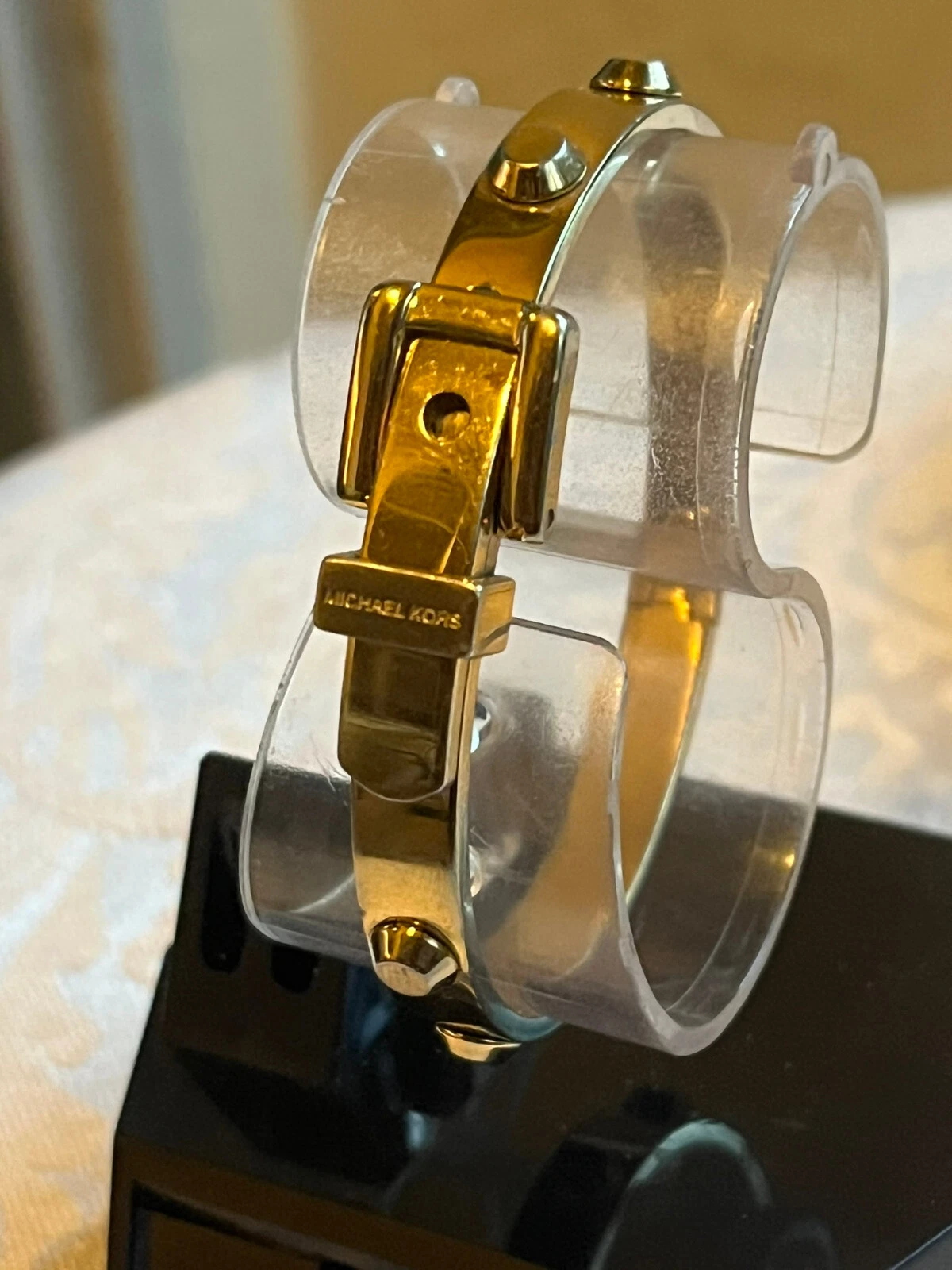 Bracciale donna vintage MICHAEL KORS tono oro fibbia stile cintura cerniera