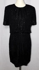 Vintage MARK & JOHN by Gopal Black Beaded Jacket Sheath 100% Silk Dress
