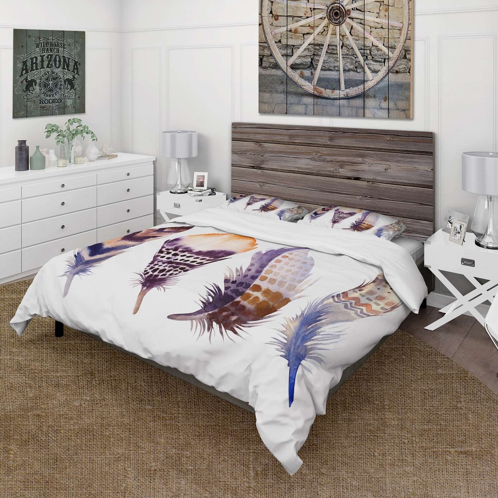 Designart 'Purple Boho Feathers' Bohemian & Eclectic Duvet