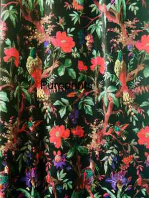 Black Bird Print Velvet Curtains Vintage Style Cotton Boho Drapes Luxury Décor
