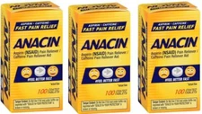 Anacin Aspirin + Caffeine Tablets 100ct (3 Pack)