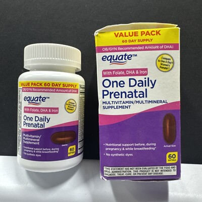 Equate One Daily Prenatal Multivitamin w/Folate,DHA,Iron 60 Day Softgels Exp2/26
