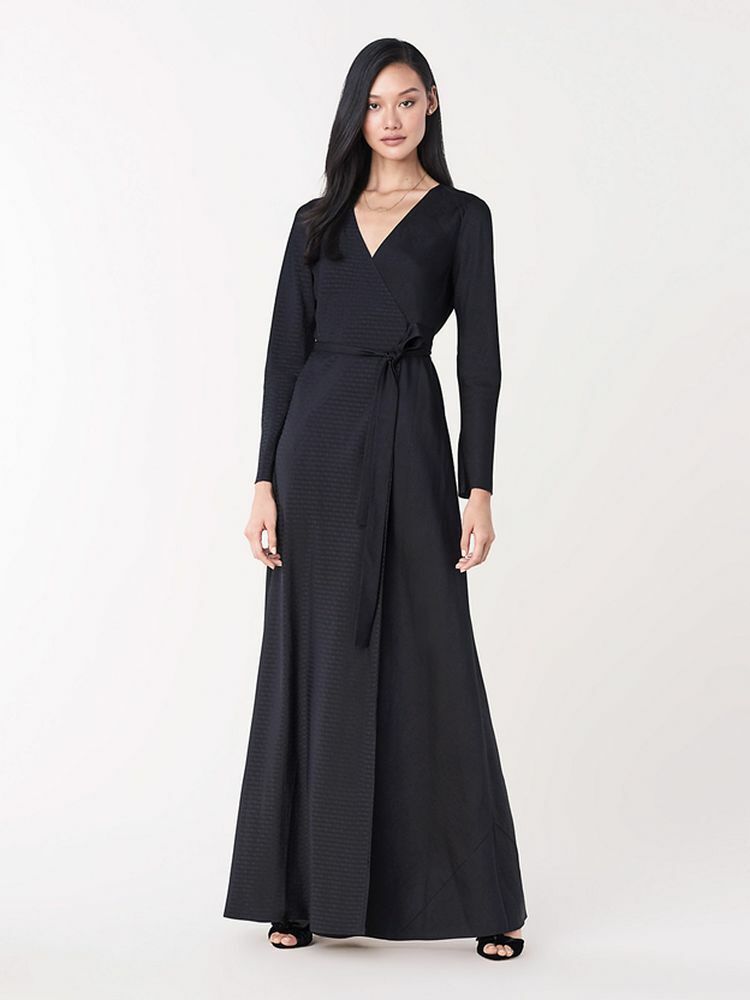 Black Silk Jacquard Maxi Wrap Dress ...