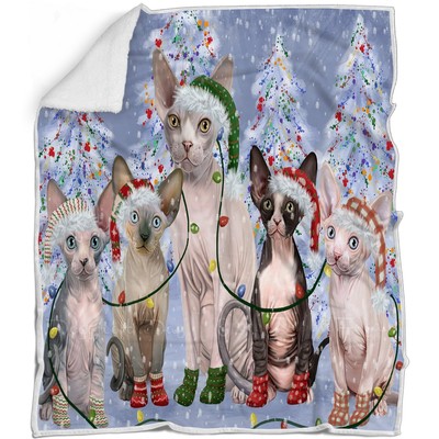 Sphynx Cats Blanket - Christmas Lights - Super Soft & Warm Pet Theme for Sofa...