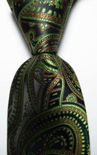 New Classic Paisley Black Green Gold JACQUARD WOVEN Silk Men's Tie Necktie