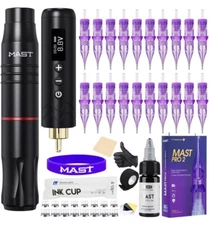 Mast Tour2 Tattoo Kit Machine Battery, Ink, Needles, Etc. 2.8mm Stroke 19mm Grip