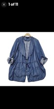 Ellos Women's Zip Front Chambray Roll Tab Sleeve Jacket Tencel Lightweight Sz 22