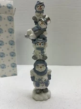 Encore Group Snow Buddies Figurine Snowman Totem 10 Tall Pre-owned W/Box