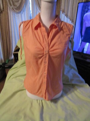 Vintage Ellemenno Orange Sleeveless Snap Up Blouse Size L in Great Shape