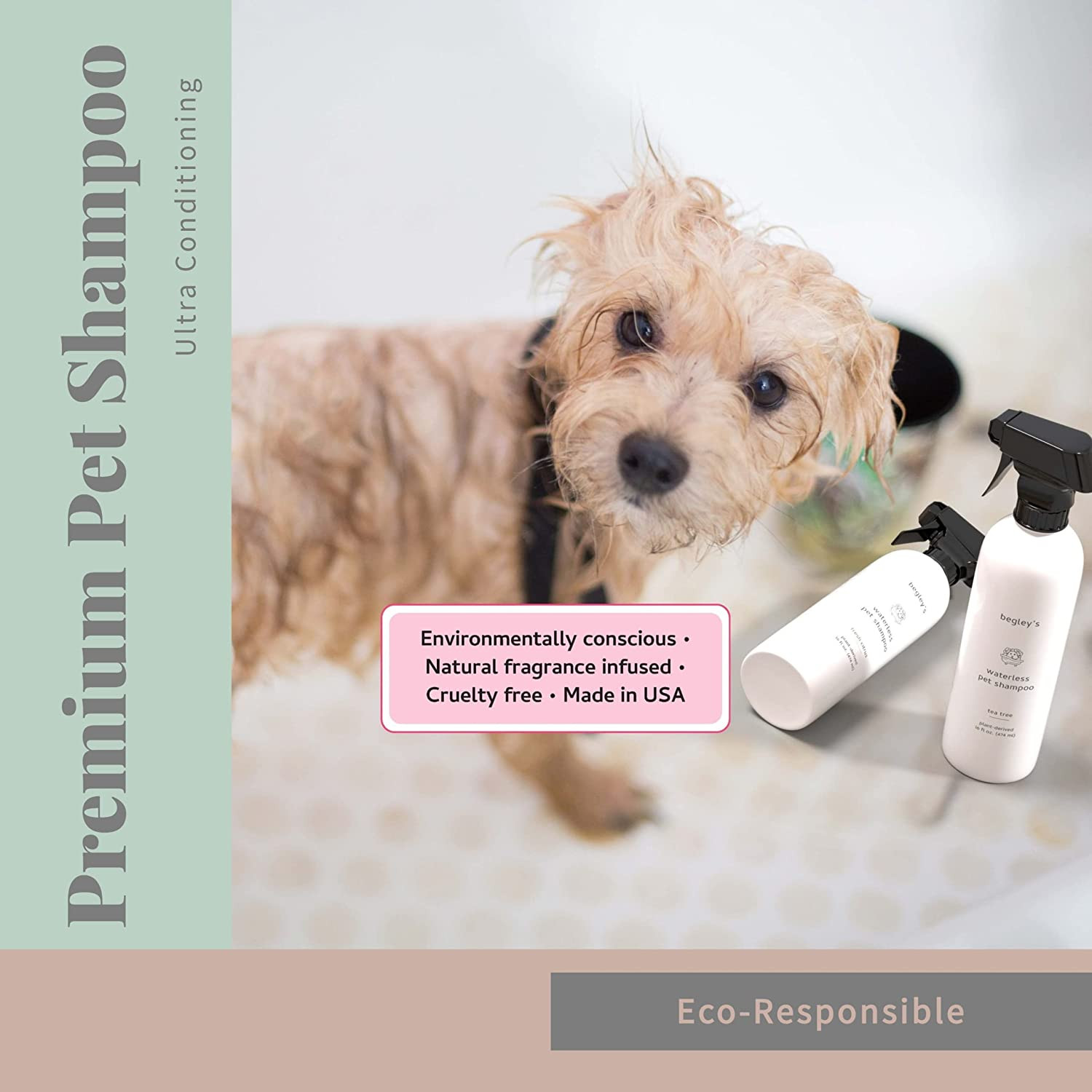 Begley&rsquo;S Natural No Rinse Waterless Pet Shampoo, Bathless Cleaning, Deodorizing,