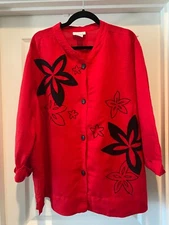 The Avenue 26/28 Embroidered Button top Linen Blend Lagenlook Art to Wear