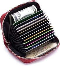 US Leather Credit Card Holder Wallet RFID Blocking Zip Purse For Women Men