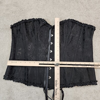 Hot topics Women Corset Black Baroque Print Lace-Up Back Front