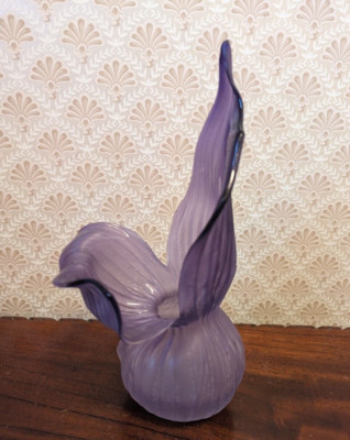 Nikolas Weinstein Art Glass Papilio Purple Frosted Flower Vase 10'' TALL