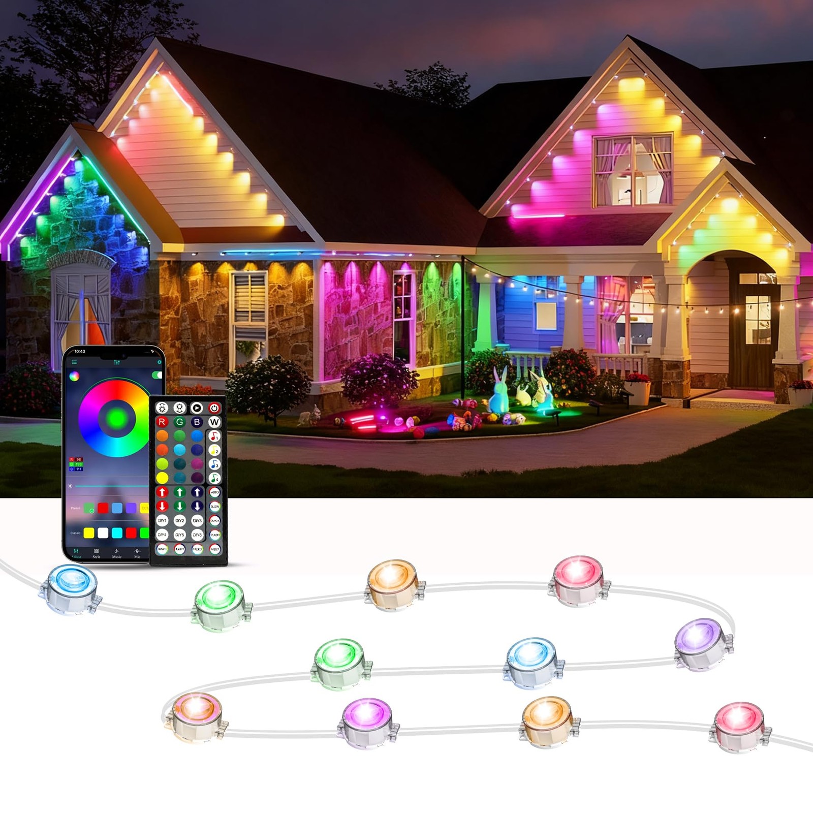 200Ft Permanent Outdoor Lights Pro with App & Remote, RGB Smart Eaves Lights